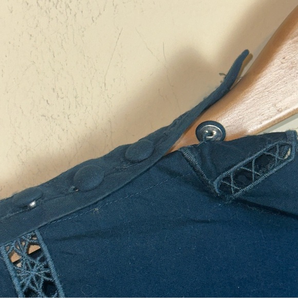 Free People Top Large Teal Blue Another Eternity Crochet Mock Neck Bell Sleeve - Picture 8 of 13